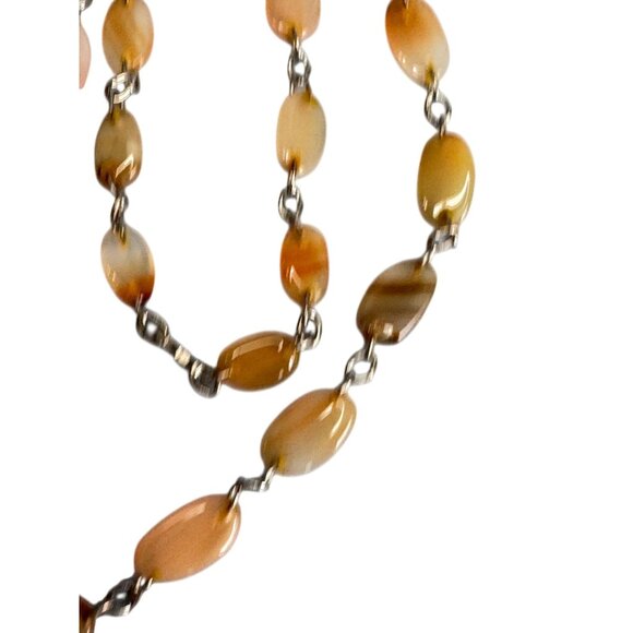 Vintage Carnelian Agate Necklace with Teardrop Pendant Hand Cut Gemstone Beads - Picture 5 of 5